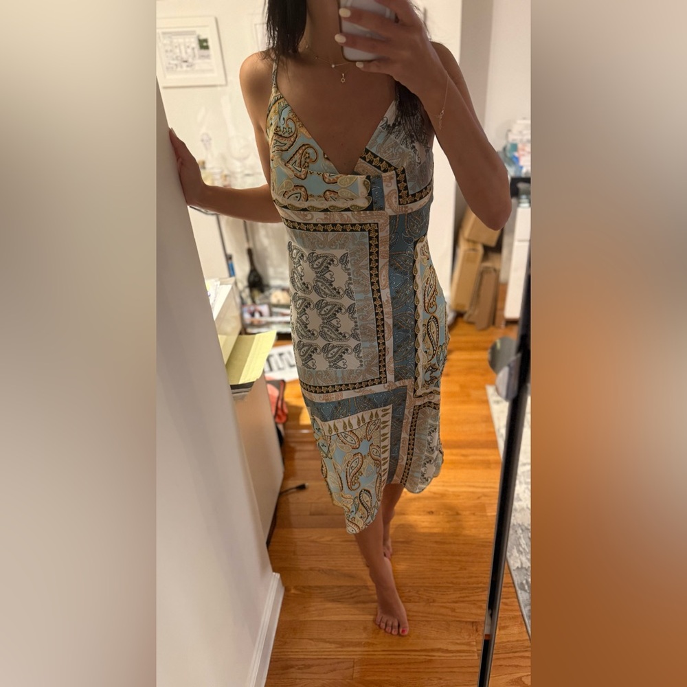 bishop + young Blue and Tan Paisley Dress